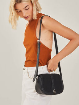 Accessorize London - Women's Black Shearling Sling Bag