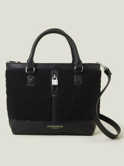 Accessorize London - Women's Black Shearling Handbag with Detachable Strap Bag with Detachable Strap