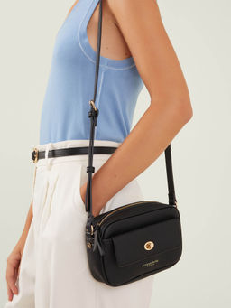 Accessorize London - Women's Black Twist Lock Pocket Sling Bag