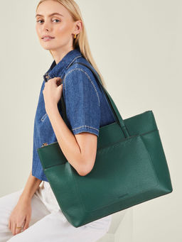 Accessorize London - Women's Green Zip Pocket Faux Leather Tote Bag