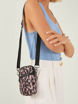 Accessorize London - Women's Leopard Print Quilted Phone Sling Bag