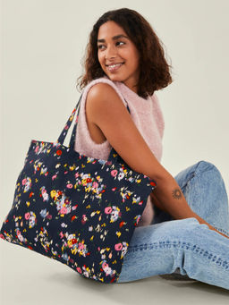 Accessorize London - Women's Blue Floral Printed Tote Bag