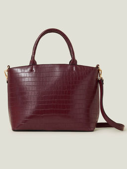 Accessorize London - Women's Maroon Faux Croc Handbag with Detachable Strap Bag with Detachable Strap