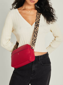 Accessorize London - Women's Red Webbing Curved Camera Sling Bag