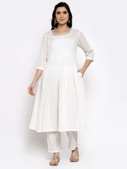 DART STUDIO - Solid Cotton Kurta And Palazzo With Slip White (Set of 3)