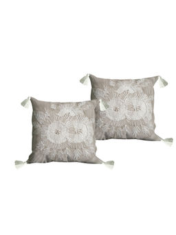 SHADES OF LIFE - Cotton Decorative Beige Cushion Covers (Emb 16 x 16)