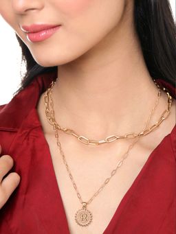 Yellow Chimes - Multilayered Chain Necklace with Initial Letter 'R'