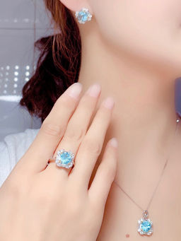 Designs & You - Blue Silver Plated Cubic Zirconia Studded Jewellery