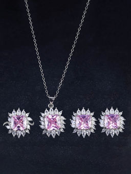 Designs & You - Pink Silver Plated Cubic Zirconia Studded Jewellery (Set of 3)