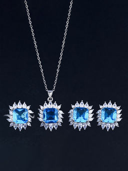 Designs & You - Blue Silver Plated Cubic Zirconia Studded Jewellery
