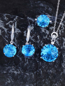 Designs & You - Blue Silver Plated Cubic Zirconia Studded Jewellery (Set of 3)