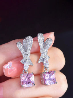 Designs & You - Womens Pink Contemporary Teardrop Dangler Earrings