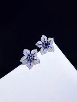 Designs & You - Womens Blue Floral Contemporary Stud Earrings