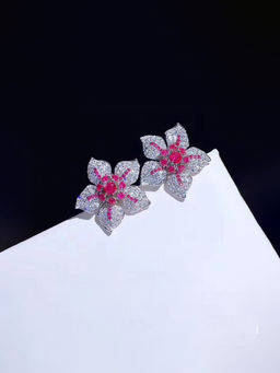 Designs & You - Womens Pink Floral Contemporary Stud Earrings