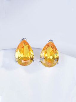 Designs & You - Womens Yellow American Diamond Studded Teardrop Shaped Stud Earrings