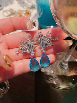 Designs & You - Womens Blue Contemporary Teardrop Earrings