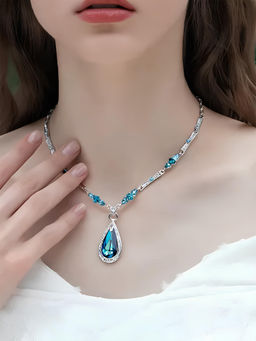 Designs & You - Blue Silver Plated Cubic Zirconia Studded Necklace