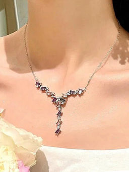Designs & You - Multi-Color Silver Plated Cubic Zirconia Studded Necklace