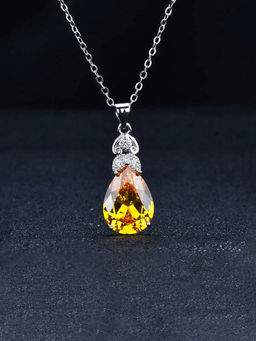Designs & You - Yellow Silver Plated Cubic Zirconia Teardrop Studded Necklace