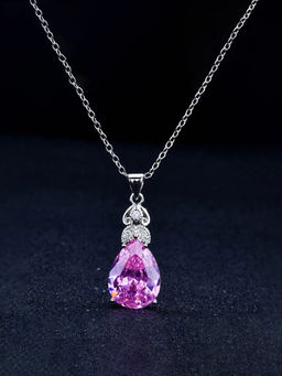 Designs & You - Pink Silver Plated Cubic Zirconia Teardrop Studded Necklace