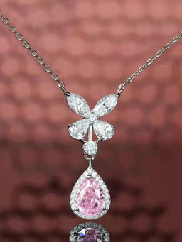 Designs & You - Pink Silver Plated Teardrop Shaped Necklace