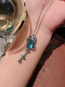 Designs & You - Blue Silver Plated AD Studded Cubic Zirconia Necklace