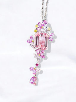 Designs & You - Pink Silver Plated AD Studded Cubic Zirconia Necklace
