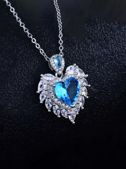 Designs & You - Blue Silver Plated Stone Studded Heart Shaped Necklace