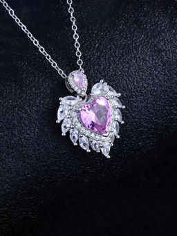 Designs & You - Pink Silver Plated Stone Studded Heart Shaped Necklace