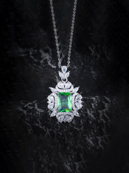 Designs & You - Green Silver Plated Cubic Zirconia Studded Contemporary Necklace