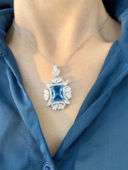 Designs & You - Blue Silver Plated Cubic Zirconia Studded Contemporary Necklace