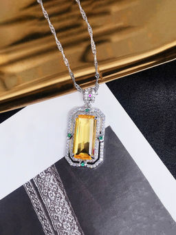 Designs & You - Yellow Silver Plated Cubic Zirconia Studded Square Shaped Necklace