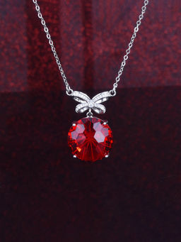 Designs & You - Red Silver Plated AD Studded and Cubic Zirconia Necklace