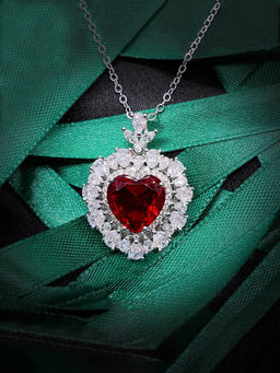 Designs & You - Red Silver Plated Cubic Zirconia Heart Shaped Necklaces