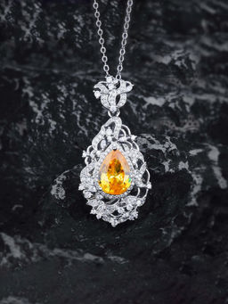 Designs & You - Yellow Silver Gold Plated Cubic Zirconia Studded Teardrop Shaped Necklace