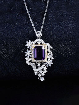 Designs & You - Purple Silver Plated Cubic Zirconia Studded Square Shaped Necklace
