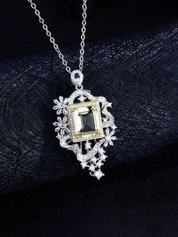 Designs & You - Yellow Silver Plated Cubic Zirconia Studded Square Shaped Necklace