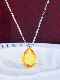 Designs & You - Yellow Silver Plated Cubic Zirconia Studded Teardrop Shaped Necklace