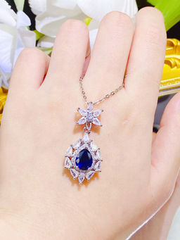 Designs & You - Blue Silver Plated Cubic Zirconia Contemporary Shaped Necklace