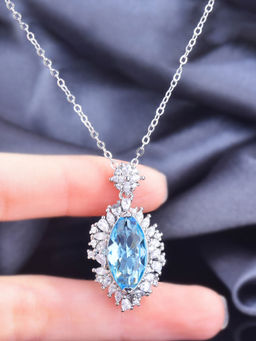 Designs & You - Blue Silver Plated Cubic Zirconia Oval Necklace