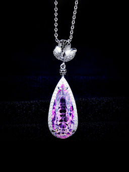 Designs & You - Pink Silver Plated American Diamond Studded Teardrop Shaped Necklace