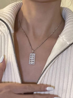 Designs & You - White Silver Plated Cubic Zirconia Geometric Shaped Necklace