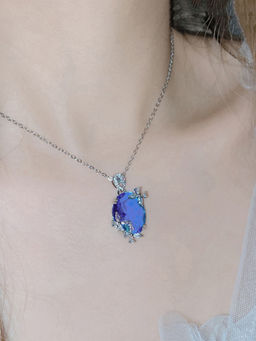 Designs & You - Blue Silver Plated Cubic Zirconia Circular Oval Necklace