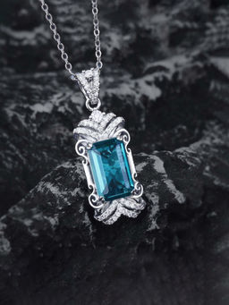 Designs & You - Blue Silver Plated Cubic Zirconia Contemporary Necklace