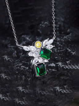 Designs & You - Green Silver Plated Cubic Zirconia Studded Necklace