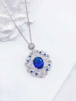 Designs & You - Blue Silver Plated Cubic Zirconia Contemporary Necklace