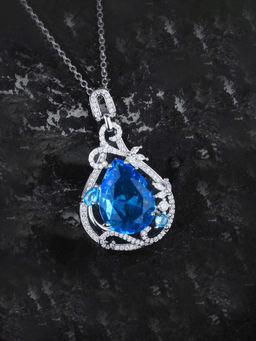 Designs & You - Blue Silver Plated Cubic Zirconia Studded Teardrop Shaped Necklace