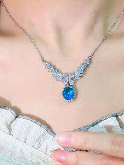 Designs & You - Blue Silver Plated Cubic Zirconia Studded Necklace