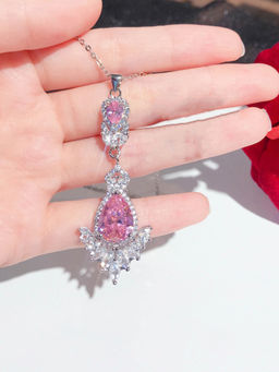 Designs & You - Pink Silver Plated Contemporary Necklace