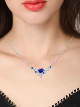 Designs & You - Blue Silver Plated Cubic Zirconia Heart Shaped Necklace